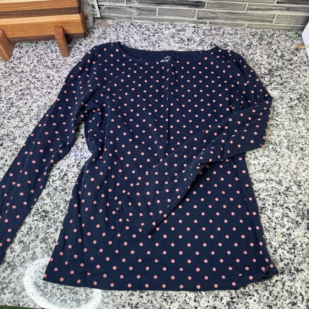 J. Crew Artist Tee Navy Polka Dot Long Sleeve Top Size Small